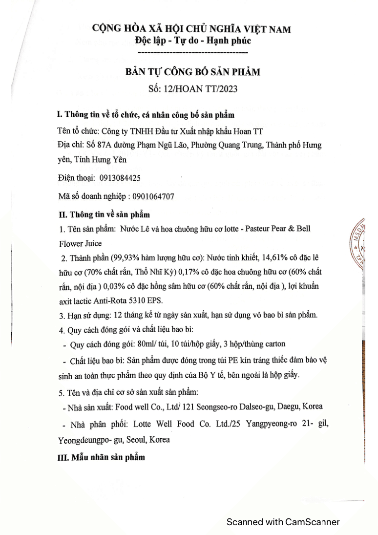 Hồ sơ tự công bố — Khoẻ Mạnh (Lê & Hoa chuông)